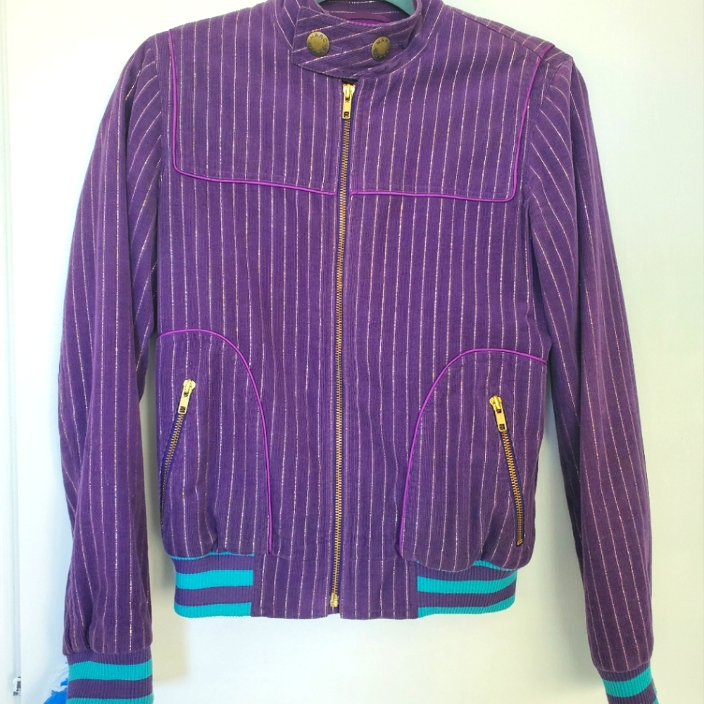 Marc Jacobs purple gold striped blazer/bomber jacket in size 8